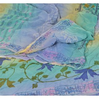 Sanskriti Vintage Saree 100 Pure Crepe Silk Printed Sari Craft Soft Fabric