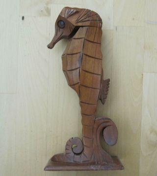 Vintage Hawaiian Milo Wood Carved Seahorse Perfume Bottle