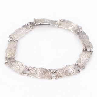 Vtg Sterling Silver - Siam Etched Filigree Link 7 " Chain Bracelet - 6g
