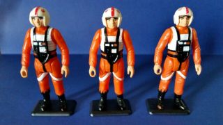 Star Wars Vintage - Luke Skywalker - X Wing Pilot - 3 X Figs - 3 Xcoo,  Stands