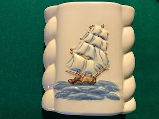 Vintage Abingdon Hand Painted Sailing Ship Vase (7 " By 3 " By 6 1/2 ")