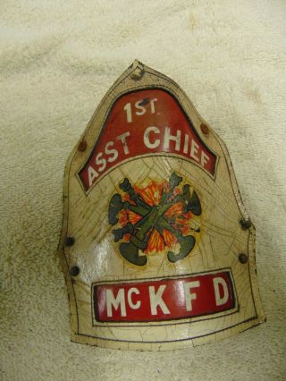 Vintage Fire Department Helmet Badge Leather 1st Asst Chief