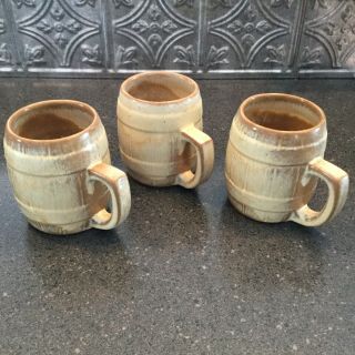 Vintage 3 Frankoma Pottery Mug Set Brown 4 - 1/4 " High 3” Diameter