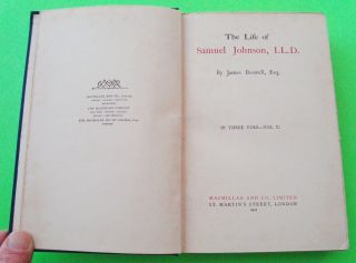 1922 Compl 3 - Vol Set BOSWELL ' S LIFE OF SAMUEL JOHNSON 1709 - 1795 H - C ' s 1526pgs 3