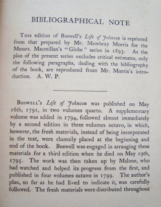 1922 Compl 3 - Vol Set BOSWELL ' S LIFE OF SAMUEL JOHNSON 1709 - 1795 H - C ' s 1526pgs 5