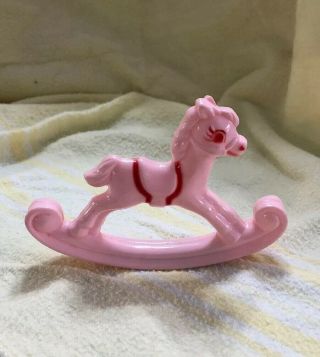 Vtg Mid Century Baby Rattle Hard Plastic Rocking Horse Hand Toy Doll Prop Minty