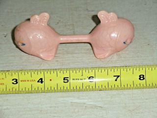 Old Vintage Hard Plastic Knickerbocker Baby Rattle Pink Double Ended Fish
