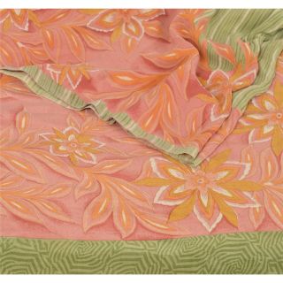Sanskriti Vintage Pink Saree 100 Pure Crepe Silk Printed Sari Craft Fabric 2