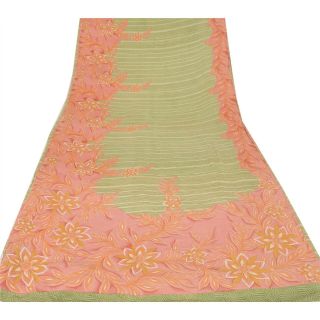 Sanskriti Vintage Pink Saree 100 Pure Crepe Silk Printed Sari Craft Fabric 3