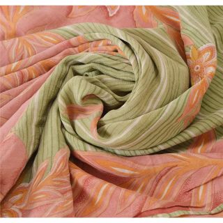 Sanskriti Vintage Pink Saree 100 Pure Crepe Silk Printed Sari Craft Fabric 4