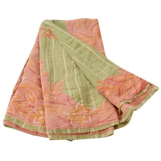 Sanskriti Vintage Pink Saree 100 Pure Crepe Silk Printed Sari Craft Fabric 6