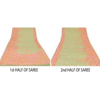 Sanskriti Vintage Pink Saree 100 Pure Crepe Silk Printed Sari Craft Fabric 7
