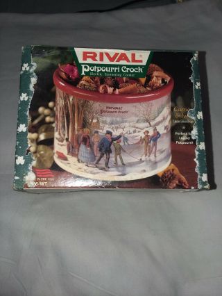 Vintage Rival Potpourri Crock Currier & Ives Limited Edition Winter Scene Kids