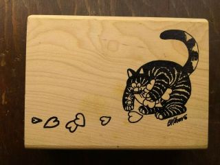 Vintage Kliban Cat Rubber Stamp By American Art Stamp Co.  " Gathering Hearts "