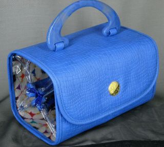 Vintage Cris Notti Roll Up Travel Case Jewelry Makeup Organizer Blue