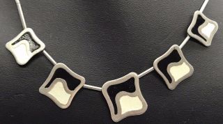 Vintage Oxidized Sterling Silver 925 Mid Century Modern Abstract Enamel Necklace