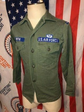 VTG Vietnam Air Force Sateen Utility Shirt SM Military Green Fatigue trooper USA 3