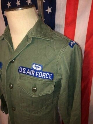 VTG Vietnam Air Force Sateen Utility Shirt SM Military Green Fatigue trooper USA 4