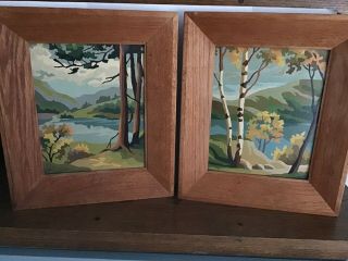 Framed Vintage Paint By Numbers Forest Mountains Water