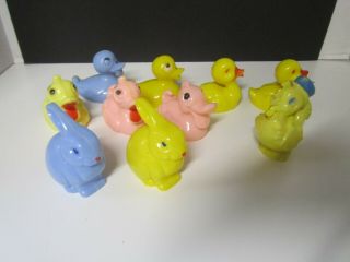 Vintage 10 Plastic/celluloid Duck,  Bunny,  Rooster Rattles Irwin,  Knickerbocker