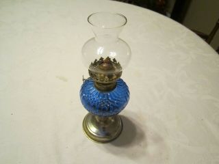 Vintage Cobalt Blue Glass Oil Lamp - 10 - 1/4 " Tall Made In Hong Kong