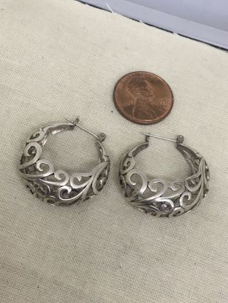 Vintage Jez Designer Sterling Silver 925 Filigree Hoop Earrings 3 - 32