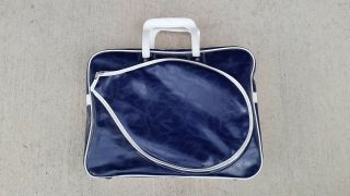 Vintage Blue Vinyl White Handle Classic Tennis Racket Ball Carry Sport Bag