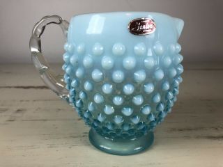 Vintage Fenton Large Creamer/ Small Pitcher Opalescent Blue Glass With Sticker A