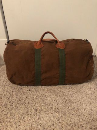 Vintage Ll Bean Duffle Bag Canvas Overnight Leather Handles Freeport Maine 23 " L