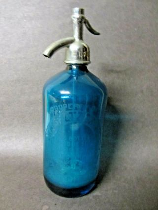 Vintage Blue Glass Seltzer Bottle Detroit Michigan York Seltzer Water Co.