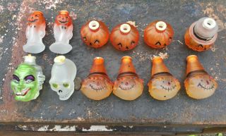 Vintage Old World Halloween Glass Light Covers Witch Pumpkin Skull Scarecrow