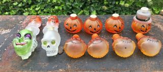 Vintage Old World Halloween Glass Light Covers Witch Pumpkin Skull Scarecrow 2