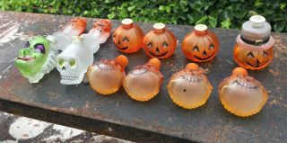 Vintage Old World Halloween Glass Light Covers Witch Pumpkin Skull Scarecrow 5