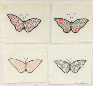 Vintage Quilt Blocks.  Assorted,  Set Of 7 Butterfly Blocks.  Hand Stitching