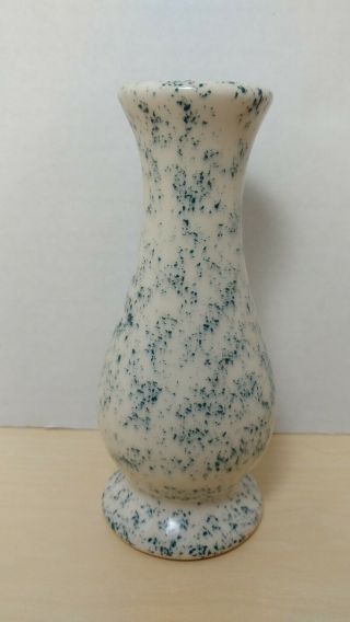 1960 ' s Vintage Monmouth Western Stoneware Blue Speckled Advertising Vase 2