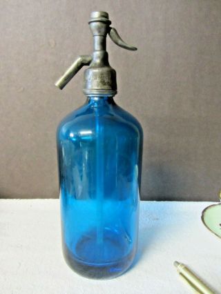 Vintage Blue Glass Seltzer Bottle H.  Levine Jersey City N.  J.  Healthful Seltzer