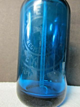 Vintage Blue Glass Seltzer Bottle H.  Levine Jersey City N.  J.  Healthful Seltzer 2