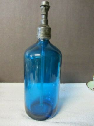 Vintage Blue Glass Seltzer Bottle H.  Levine Jersey City N.  J.  Healthful Seltzer 4