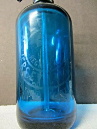 Vintage Blue Glass Seltzer Bottle H.  Levine Jersey City N.  J.  Healthful Seltzer 6