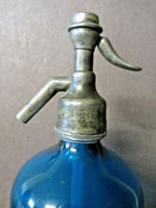 Vintage Blue Glass Seltzer Bottle H.  Levine Jersey City N.  J.  Healthful Seltzer 7