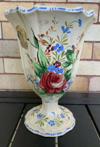 Vintage Ceramic Italian Floral Flowers Vase Italy Artist Signed 9.  5”