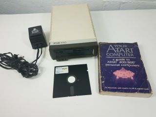 Atari 1050 Disk Drive Powers On Vintage With Book