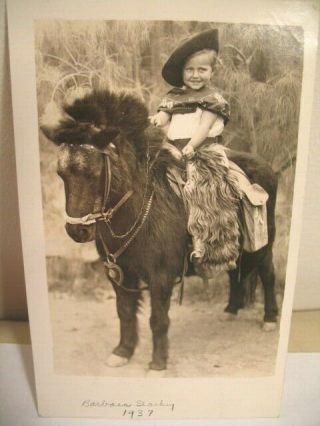 Vintage Photograph Of Little Cowgirl On Pony,  1937