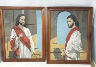 2 Vintage Paint By Number Jesus Framed Paintings Pbn
