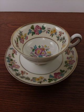 Vintage Wedgwood Bone China Colorful Floral Teacup & Saucer,  Made In England