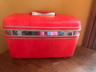 Vintage Samsonite Silhouette Marble Pink Train/cosmetic Case W/ Key And Tray