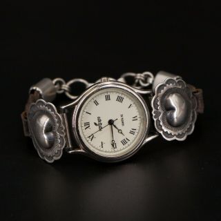 Vtg Sterling Silver - Peyote Bird Don Lucas Heart Leather Watch Bracelet - 34g