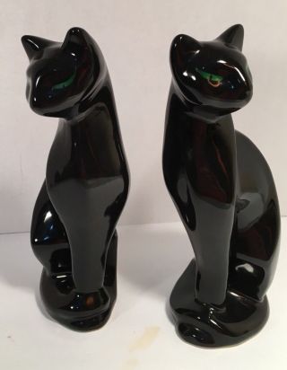 Ceramic Black Green Eyed Cats Mid Century Modern Vintage 11.  5” Tall