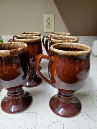 6 Vintage Hull Brown Drip 6 " Tall Pedestal Irish Coffee Latte Mugs