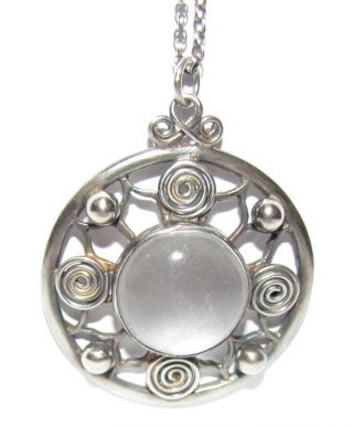 Vintage Silver Rock Crystal Arts And Crafts Pendant Necklace - Handmade